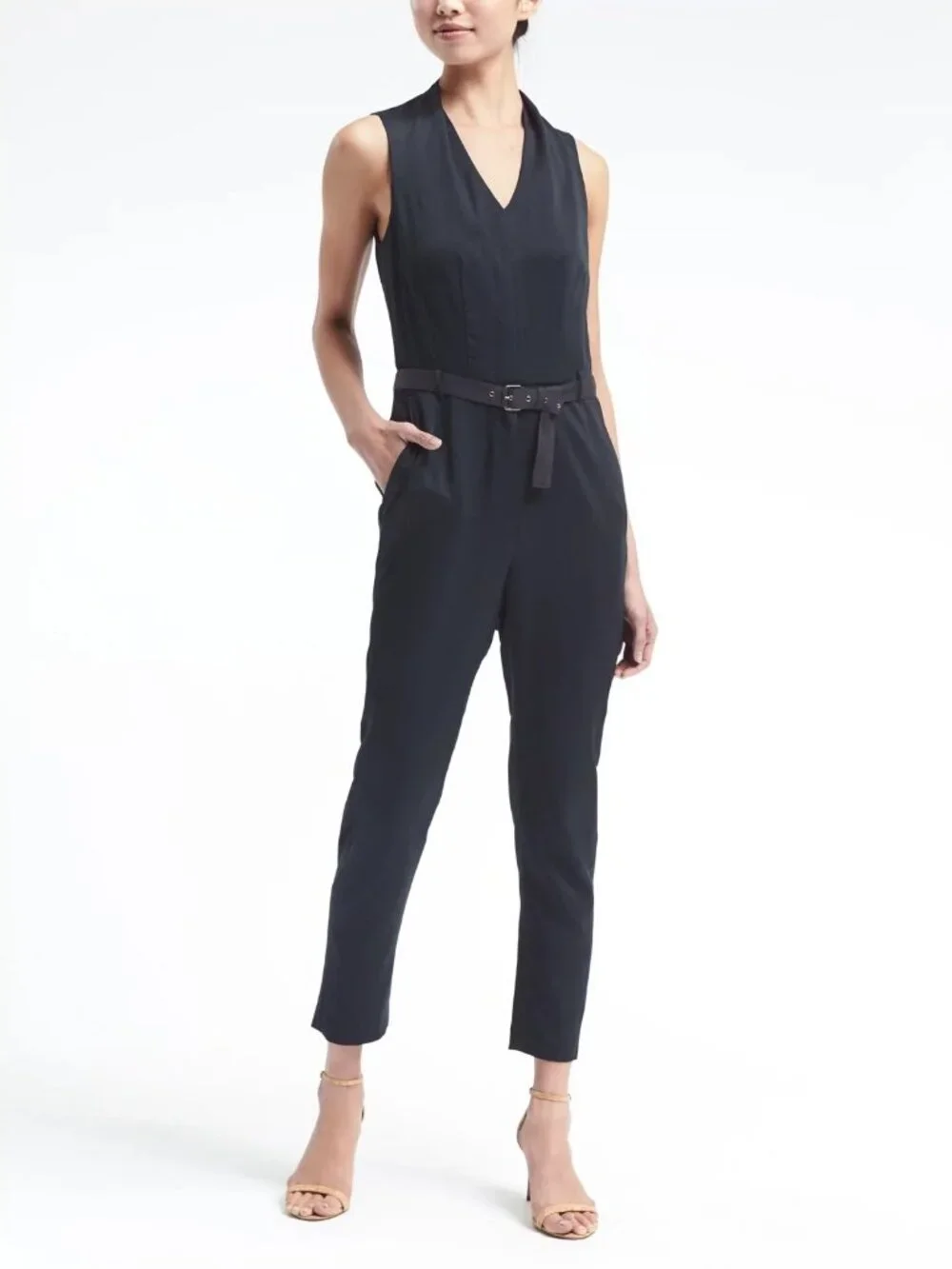 Banana Republic Sleeveless Button-Front Belted Jumpsuit Navy 6 #A3239